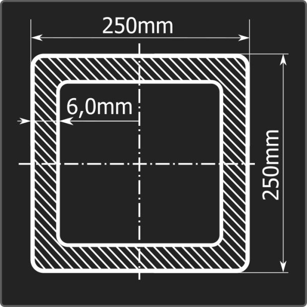 Труба проф. 250*250*6,0 ст.3сп Феррум 12м ГОСТ 30245-2003