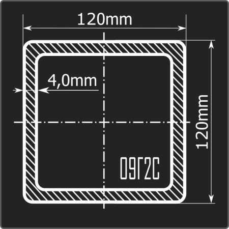 Труба проф. 120*120*4,0 09Г2С Феррум 12м ГОСТ 13663-86