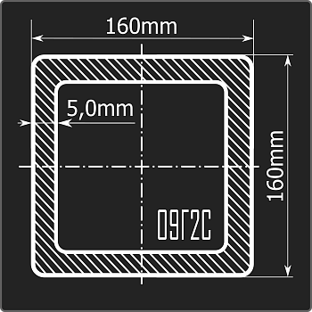 Труба проф. 160*160*5,0 09Г2С 12м ГОСТ 30245-2003