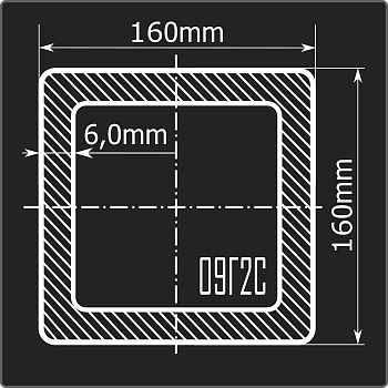 Труба проф. 160*160*6,0 09Г2С 12м ГОСТ 30245-2003