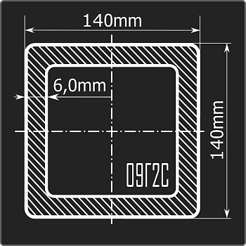 Труба проф. 140*140*6,0 09Г2С 12м ГОСТ 30245-2003