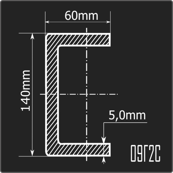Швеллер холоднокатаный 140*60*5,0 09Г2С Феррум 12м ГОСТ 19281-2014