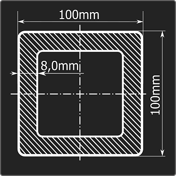 Труба проф. 100*100*8,0 ст.3сп Феррум 12м ГОСТ 13663-86